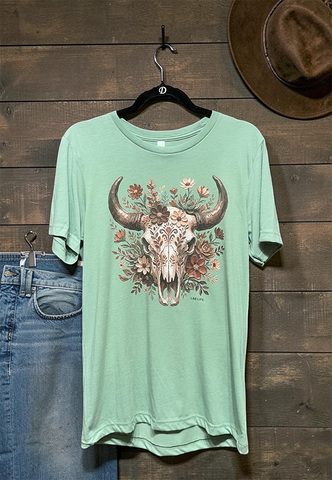 BC DTF FLORAL STEER TEE - SAGE