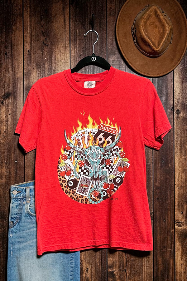 CC DTF FLAMES STEER TEE - RED
