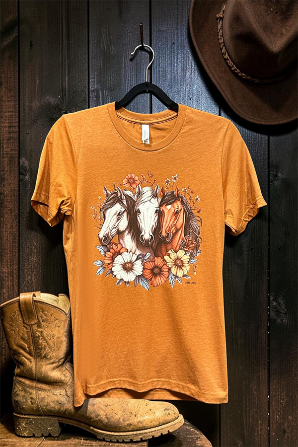 BC DTF 3 HORSES TEE - HEATHER AUTUMN