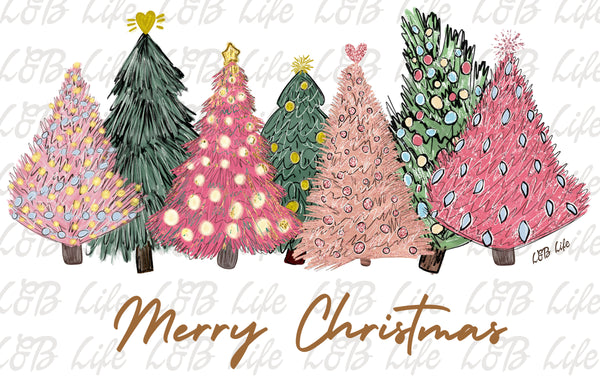MERRY CHRISTMAS PINK TREES