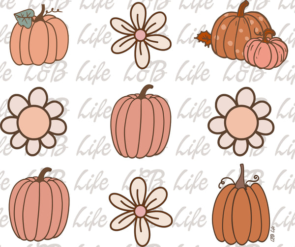 5 PUMPKINS WITH FLOWERS