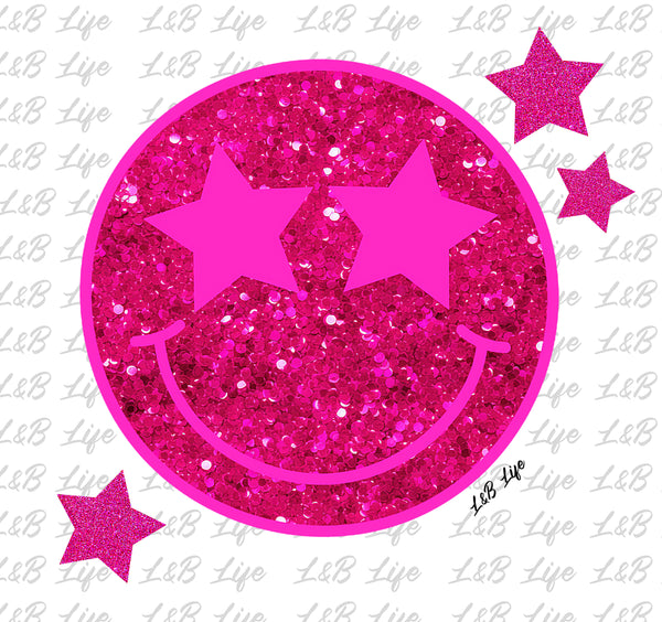 STAR PINK GLITTER SMILEY FACE