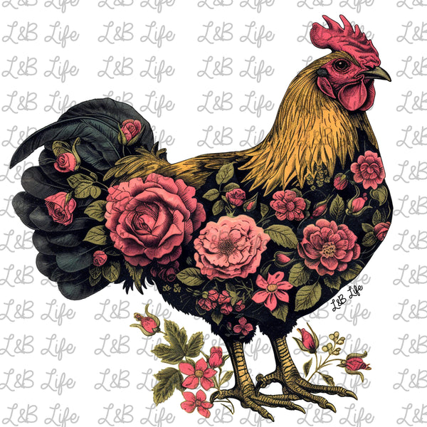 PINK FLOWERS HEN