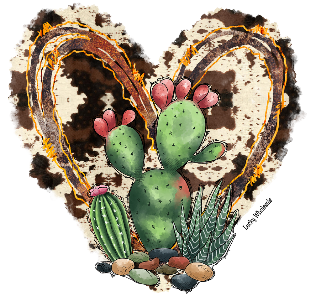 COWHIDE HEART CACTUS