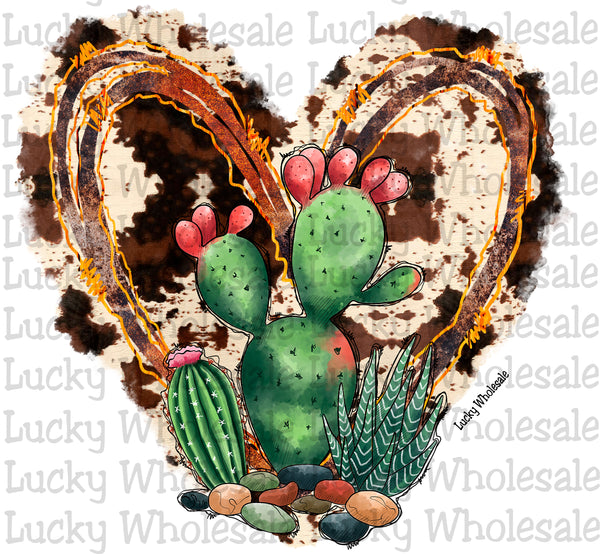 COWHIDE HEART CACTUS