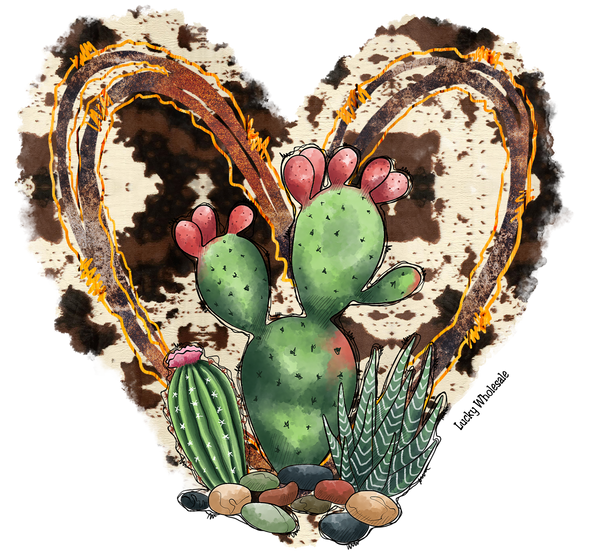 COWHIDE HEART CACTUS