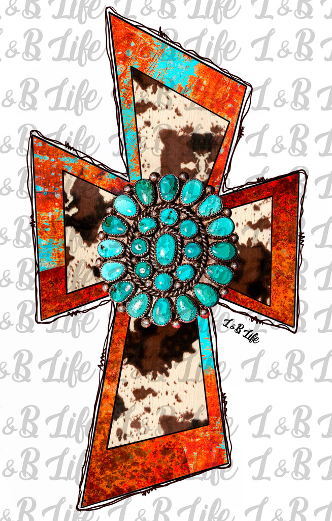 TURQ COWHIDE CROSS
