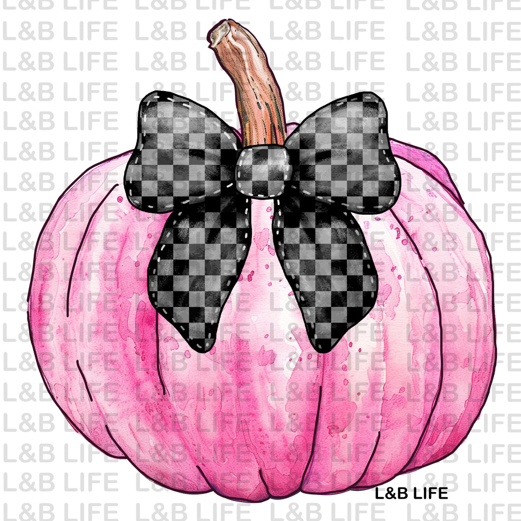 PINK CHECKER BOW PUMPKIN