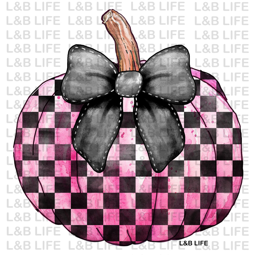 PINK/ BLACK CHECKER BOW PUMPKIN