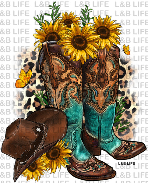 TURQUOISE SUNFLOWER BOOTS