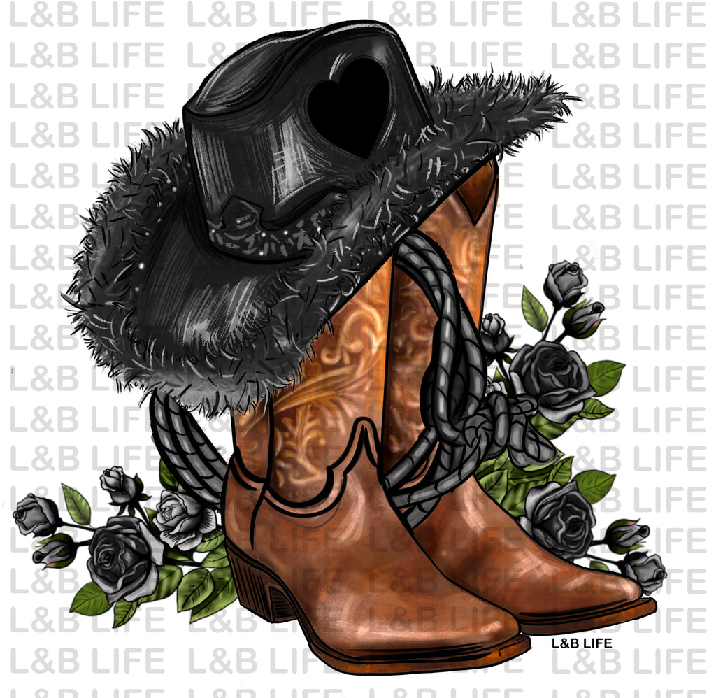 BLACK COWBOY HAT BOOTS