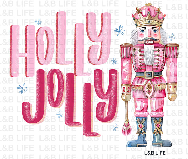 HOLLY JOLLY PINK NUT CRACKER