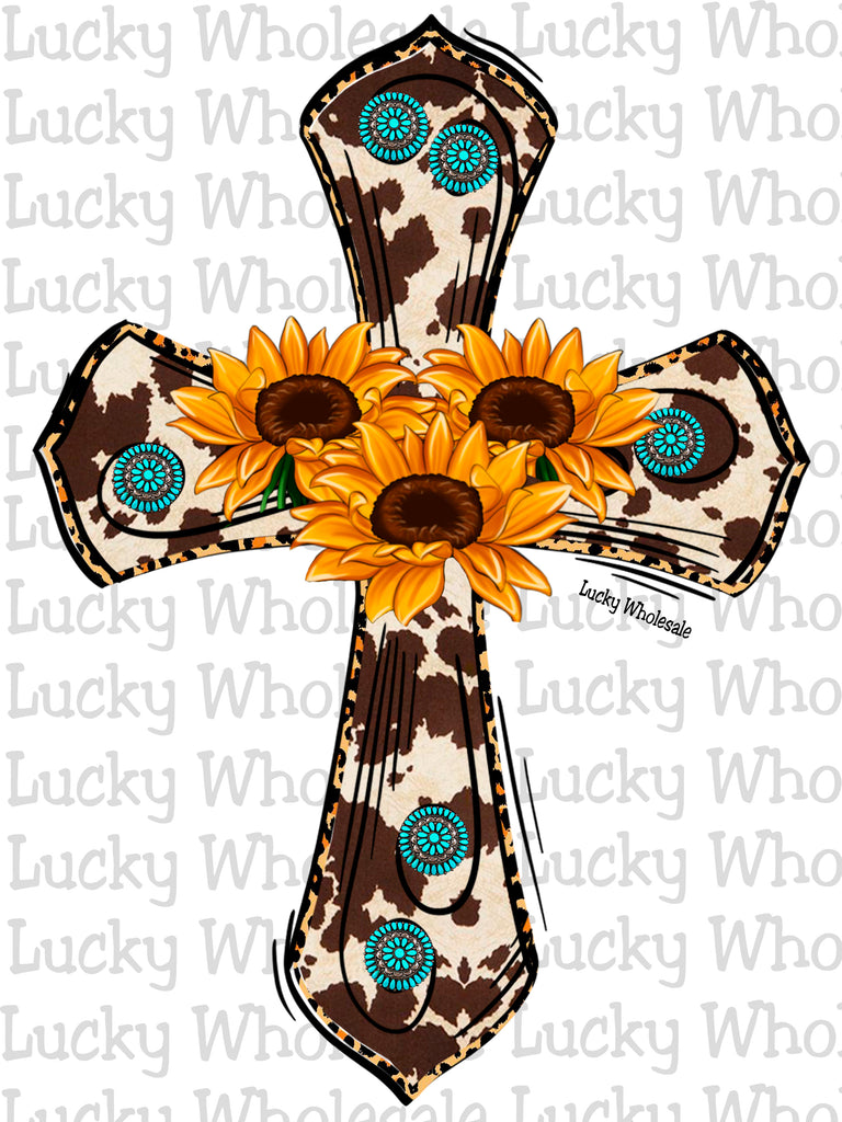 COWHIDE SUNFLOWER CROSS