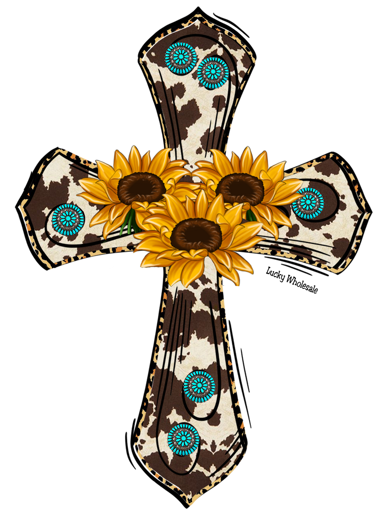 SUNFLOWER COWHIDE CROSS