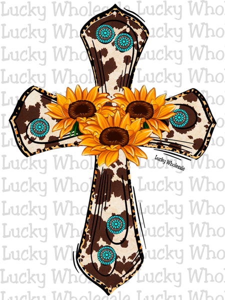 COWHIDE SUNFLOWER CROSS