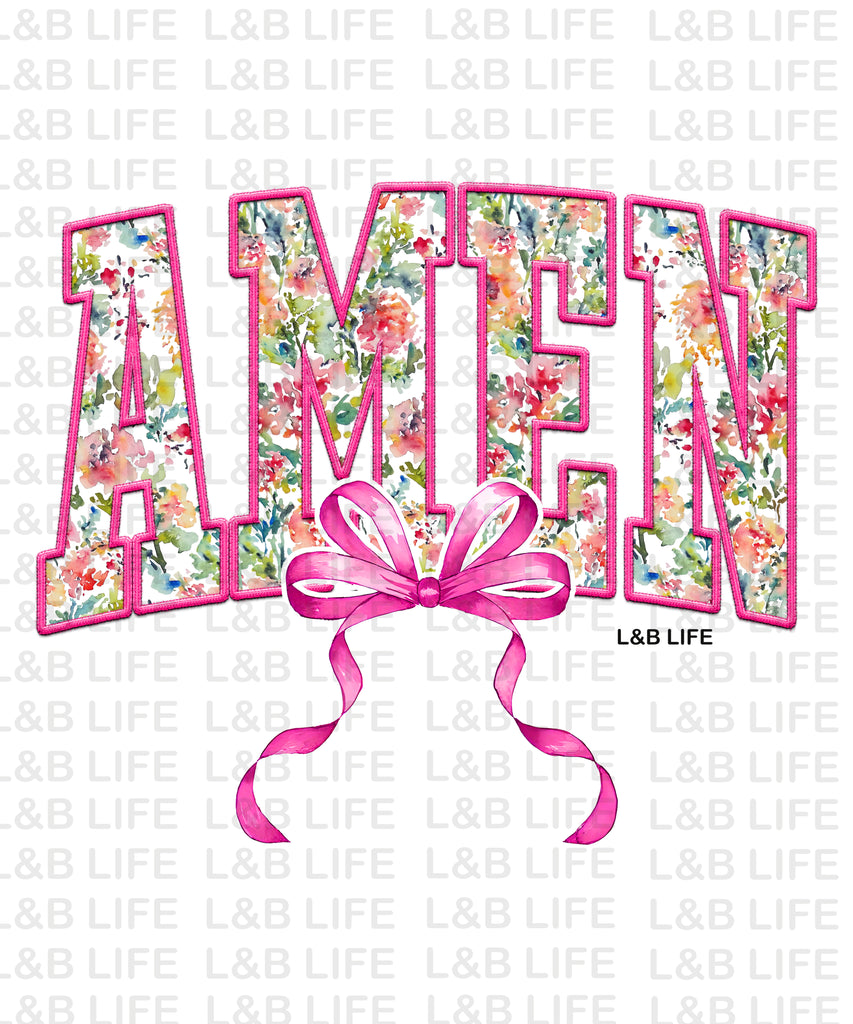 FLORAL AMEN PINK BOW