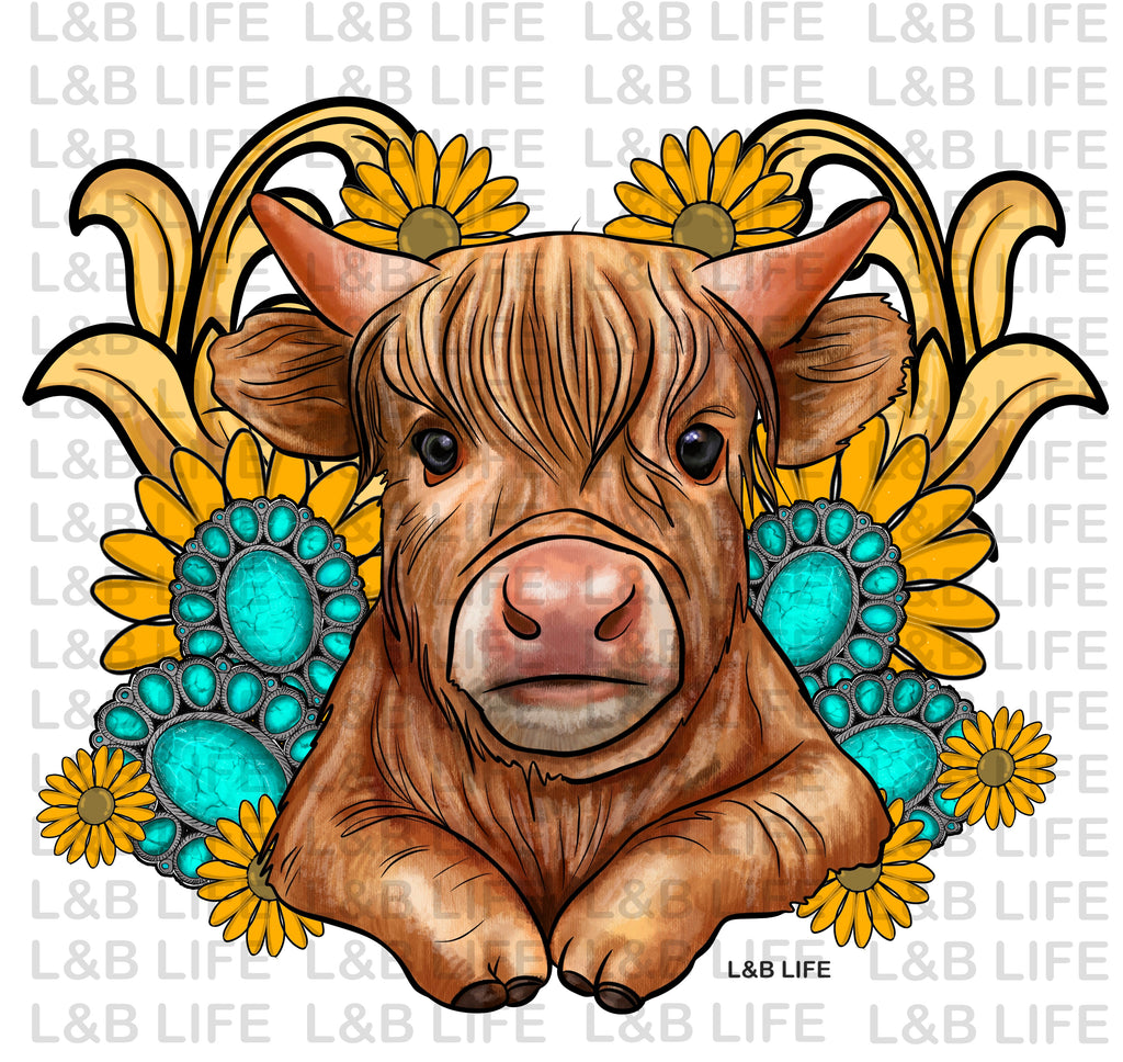 TURQ SUNFLOWER COW