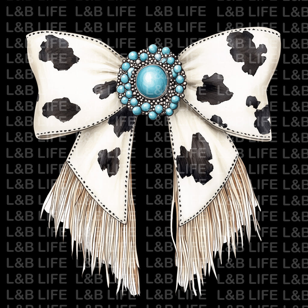 COWHIDE TURQ BOW