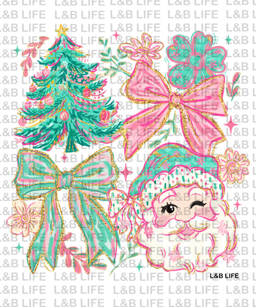 WATERCOLOR MINT PINK SANTA