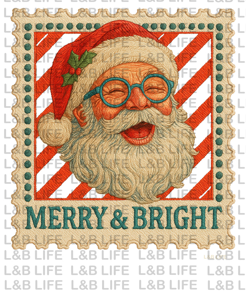 MERRY AND BRIGHT SANTA STAMP