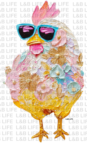 SUNGLASSES CHICKEN WATERCOLOR