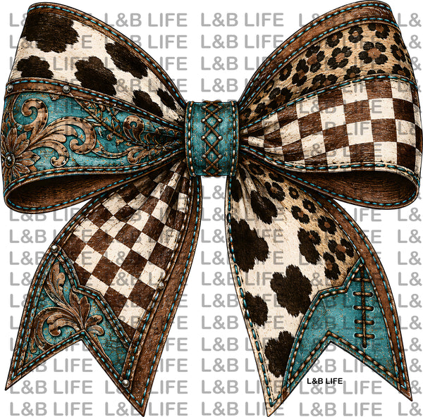 TURQUOISE CHECKERED COW BOW