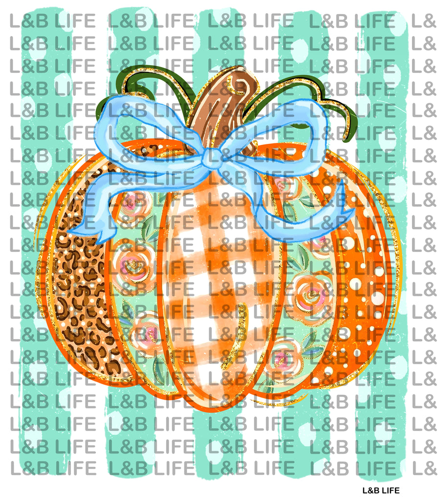 BLUE BOW PUMPKIN
