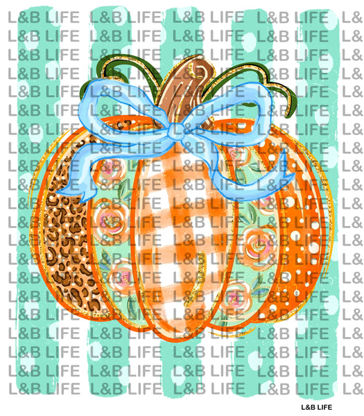 BLUE BOW PUMPKIN