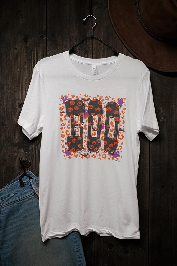 BC DTF BOO STRIPES TEE - WHITE