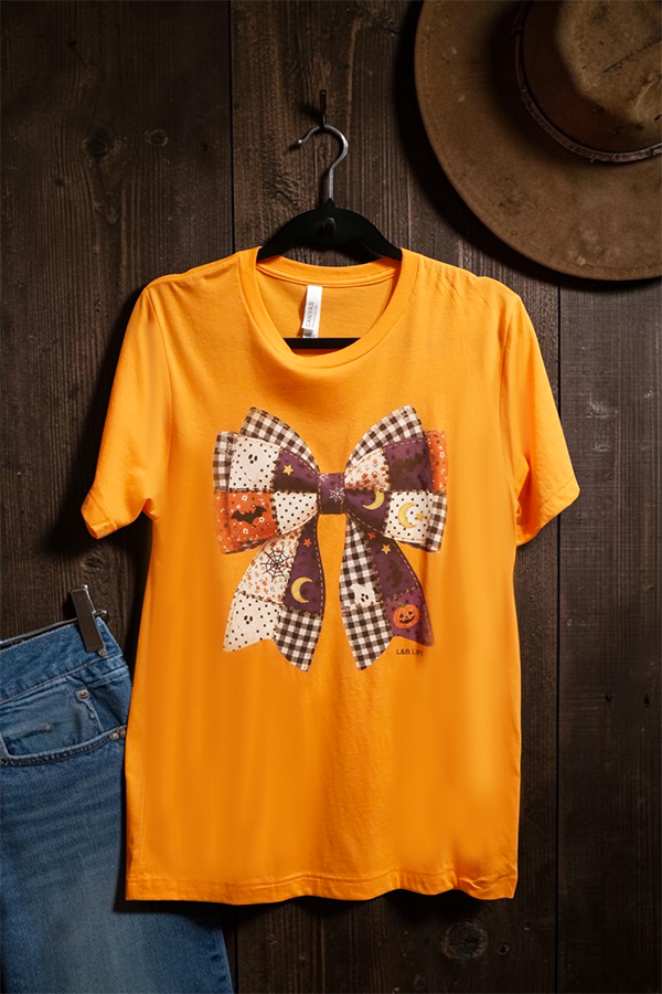 BC DTF HALLOWEEN BOW TEE - ORANGE