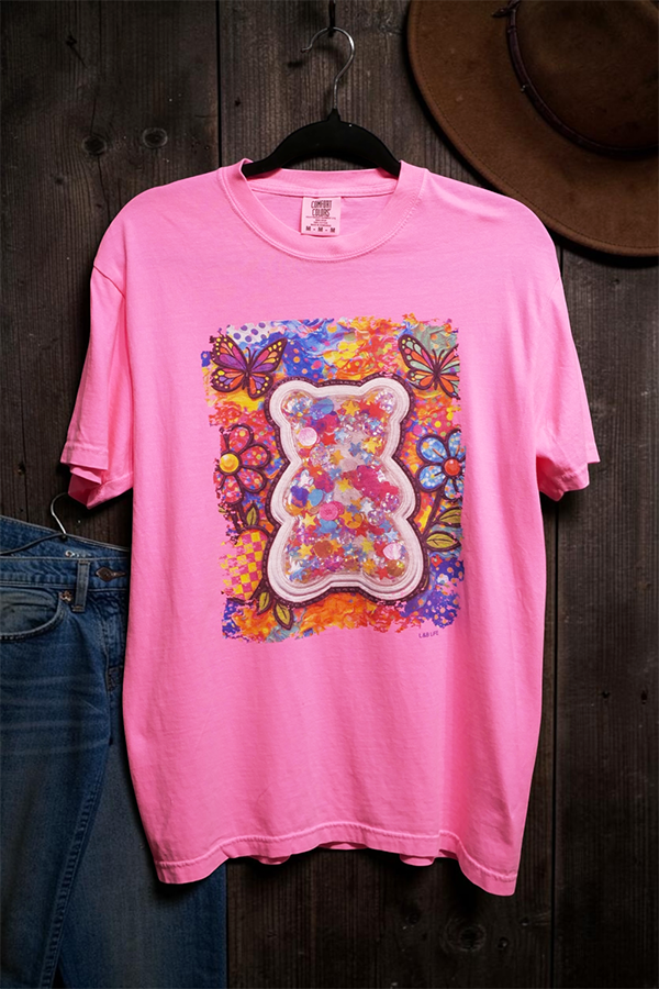 CC DTF SPARKLE BEAR TEE - NEON PINK