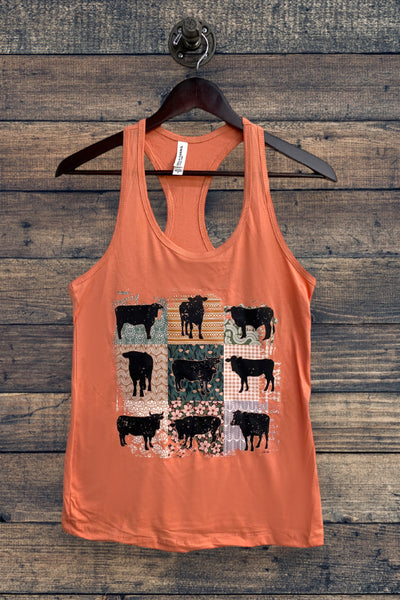 BC TANK DTF FLORAL COWS - SUNSET