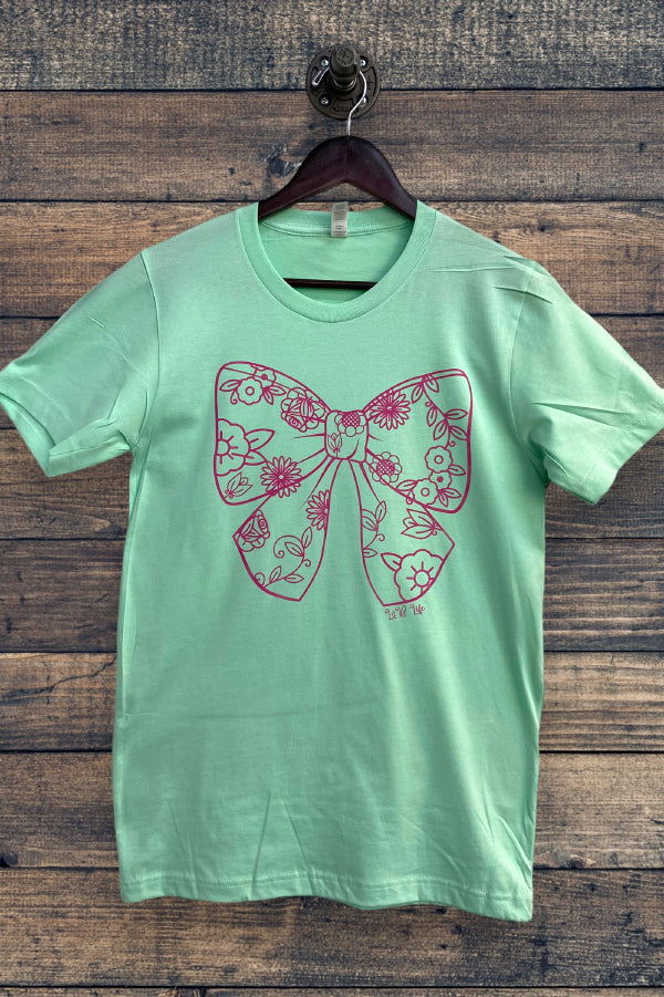 BC DTF FLORAL PINK BOW - MINT