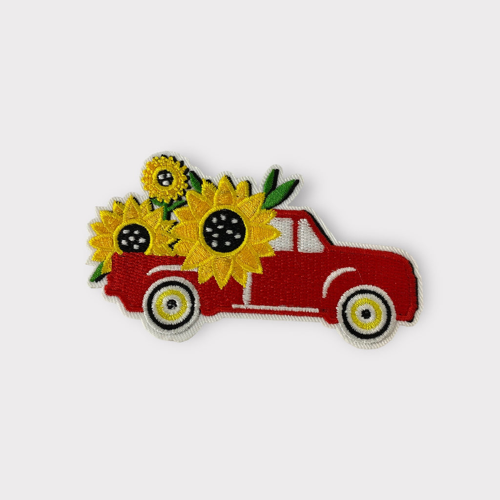 RED SUNFLOWER TRUCK HAT PATCH