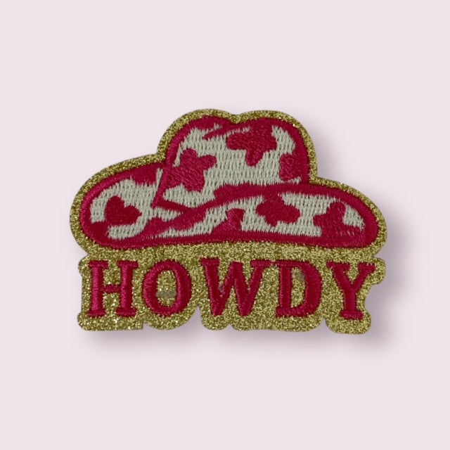 HOWDY PINK COWHIDE HAT PATCH