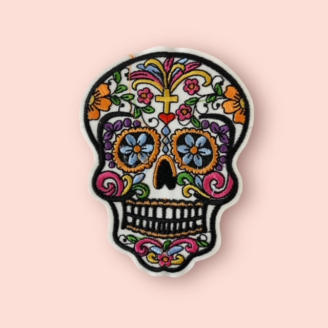 COLORFUL FLORAL SKULL HAT PATCH