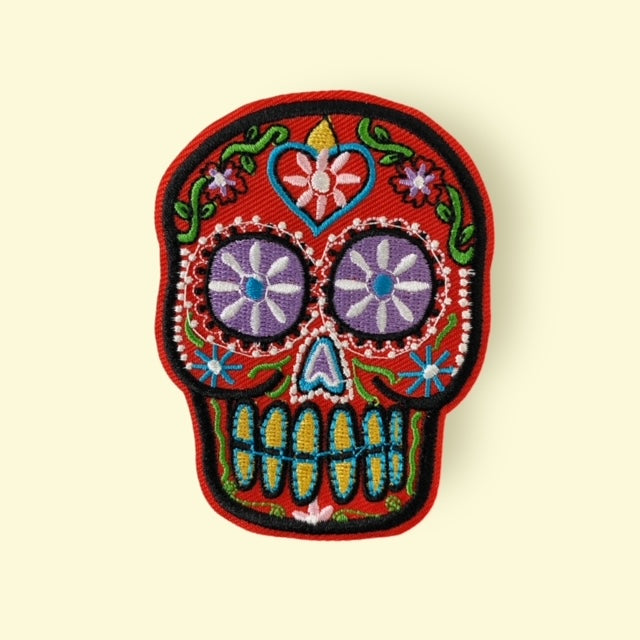 RED FLORAL SKULL HAT PATCH