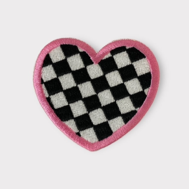 PINK CHECKER HEART HAT PATCH