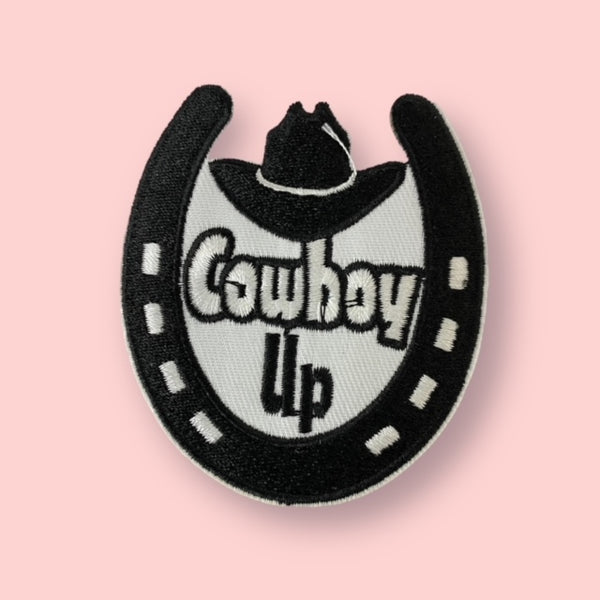 COWBOY UP HORSESHOE HAT PATCH