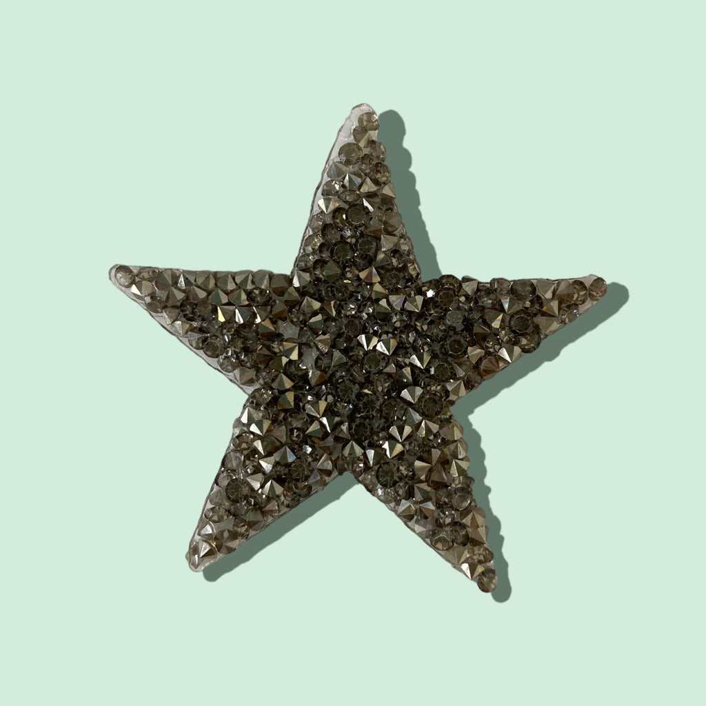 LIGHT GREY RHINESTONE STAR HAT PATCH