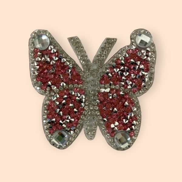 PINK RHINESTONE BUTTERFLY HAT PATCH