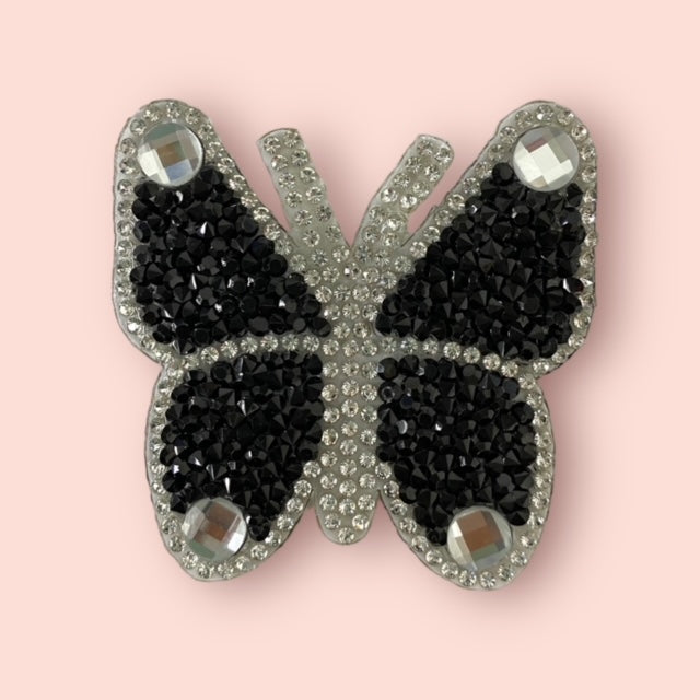 BLACK RHINESTONE BUTTERFLY HAT PATCH