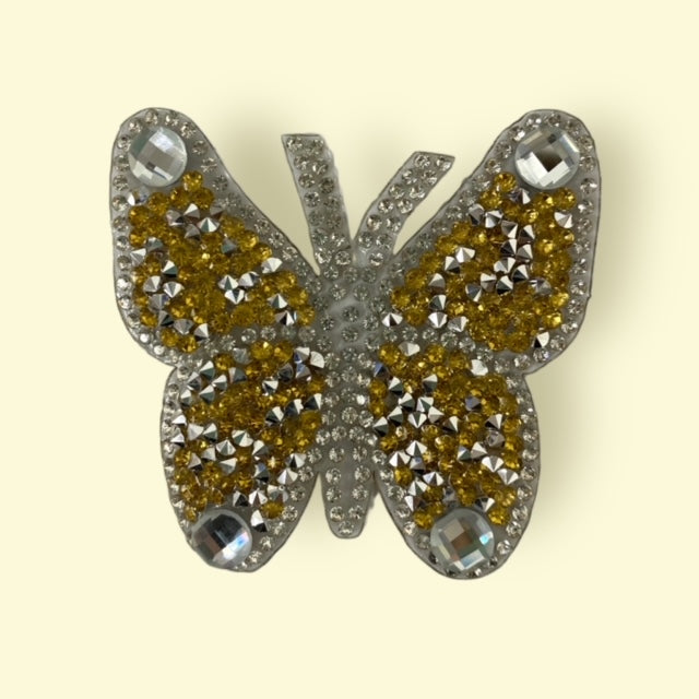 GOLD RHINESTONE BUTTERFLY HAT PATCH