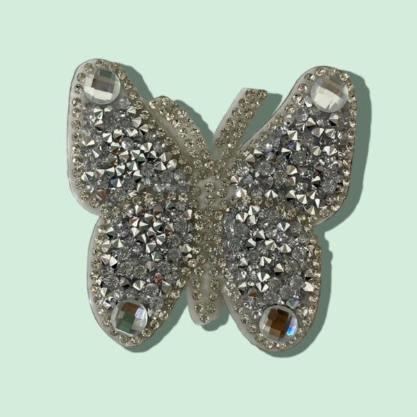 SILVER RHINESTONE BUTTERFLY HAT PATCH