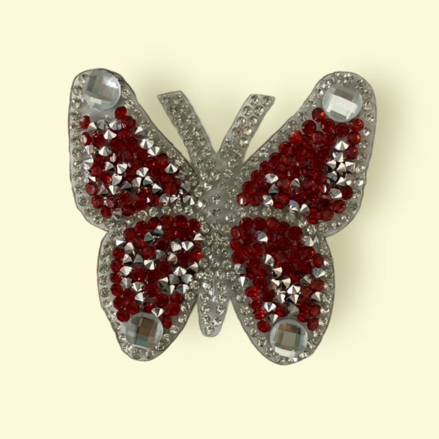 RED RHINESTONE BUTTERFLY HAT PATCH