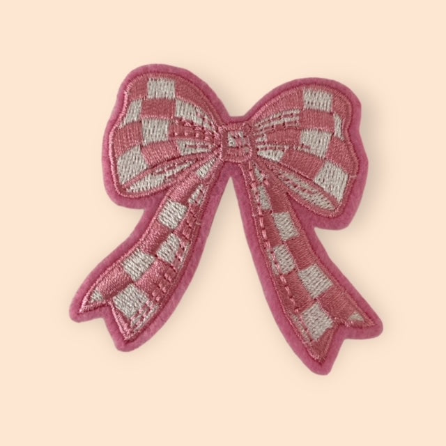 PINK CHECKER BOW HAT PATCH