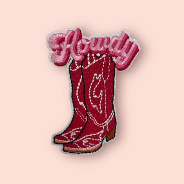 HOWDY PINK BOOTS HAT PATCH