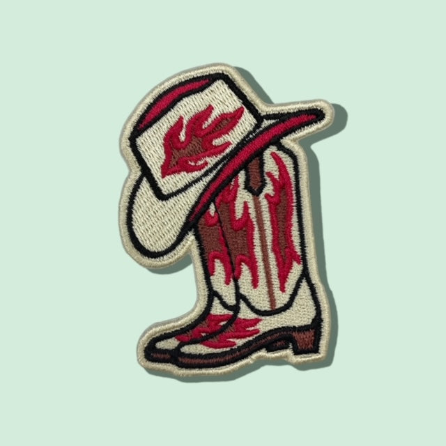 CREAM/HOT PINK BOOTS HAT PATCH