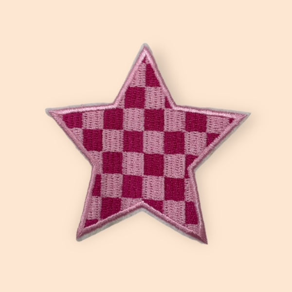 PINK CHECKER STAR HAT PATCH