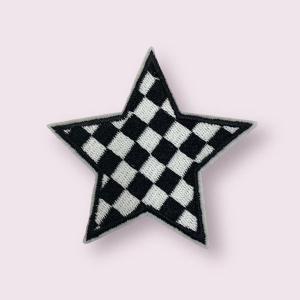 WHITE/BLACK CHECKRER STAR HAT PATCH